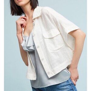 NEW Anthropologie Cartonnier Button Down cap Sleeve Boxy Oversized top size M